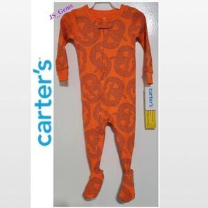 New Footed Pajamas Orange Halloween Pumpkins 12 Months NWT